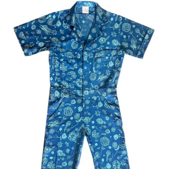 Blue Floral Jumpsuit | Printed jumpsuit | Boiler-suit | Romper | Batik size Sm - Picture 2 of 7